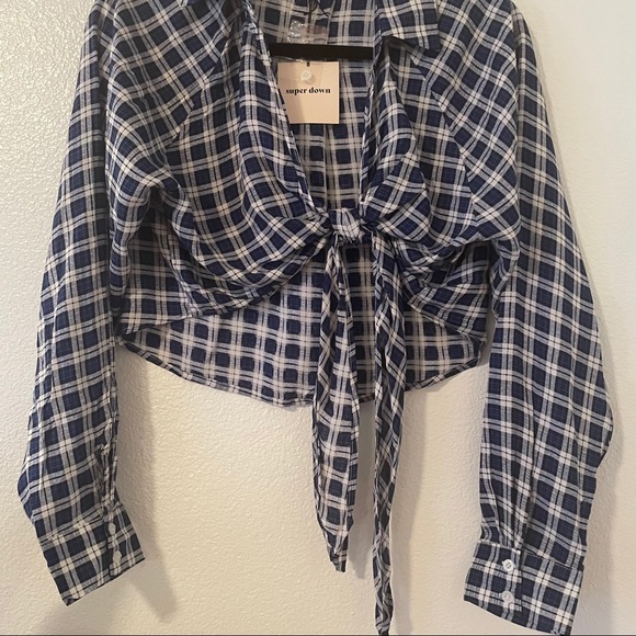 SuperDown plaid Front Knot Crop Top S - Picture 5 of 9